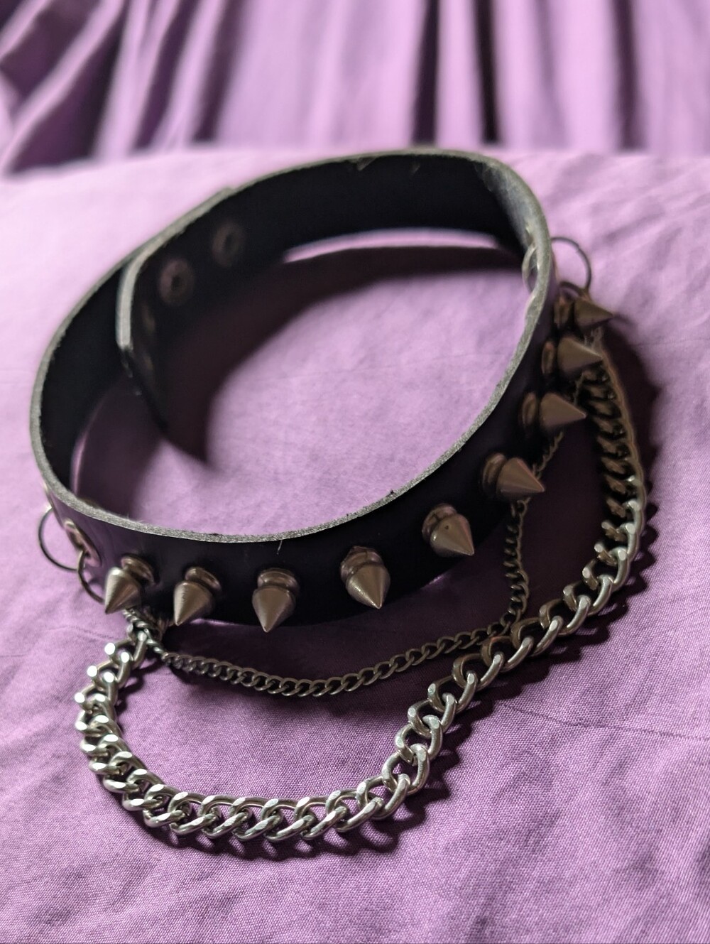 Spiked Leather Collar 13" Choker With Chains